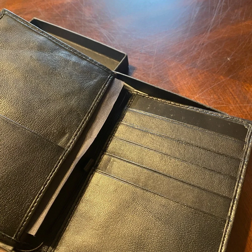 Steve Madden Black Leather Passport Cover with Embossed Logo